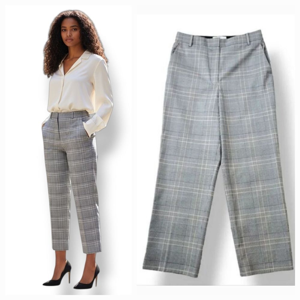 NEW Tibi Wool High Rise Crop Straight Leg Glencheck Plaid Suiting Pants Size 8